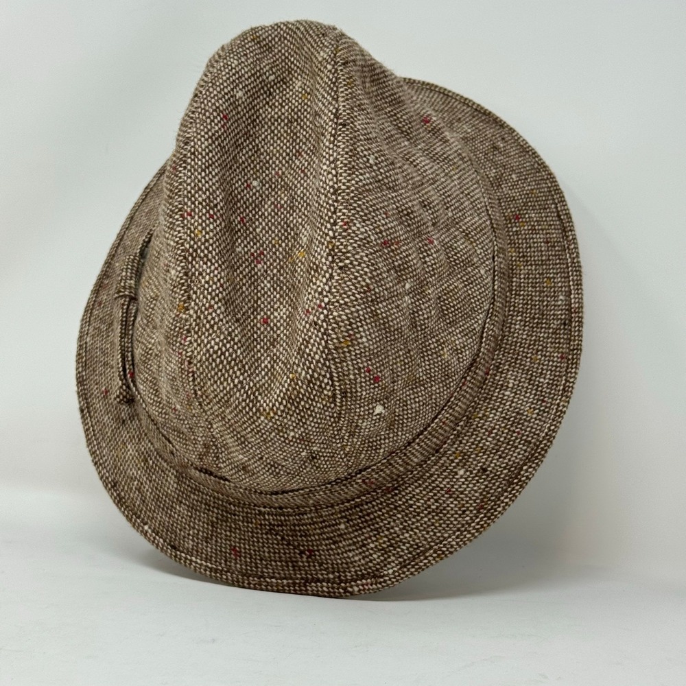 Young An Mens Tweed Fedora Hat Brown Red Yellow Speckled Size M 7 1/4 7 3/8
